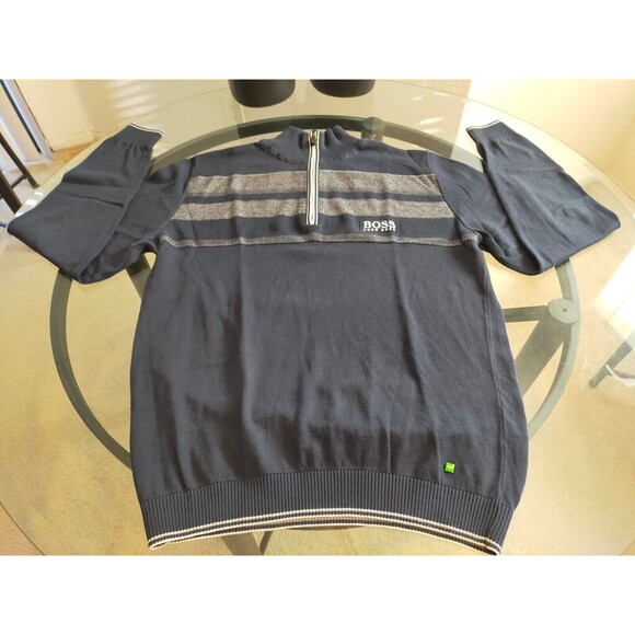 Hugo Boss Zip Long Sleeve Blue Sweater Size Large